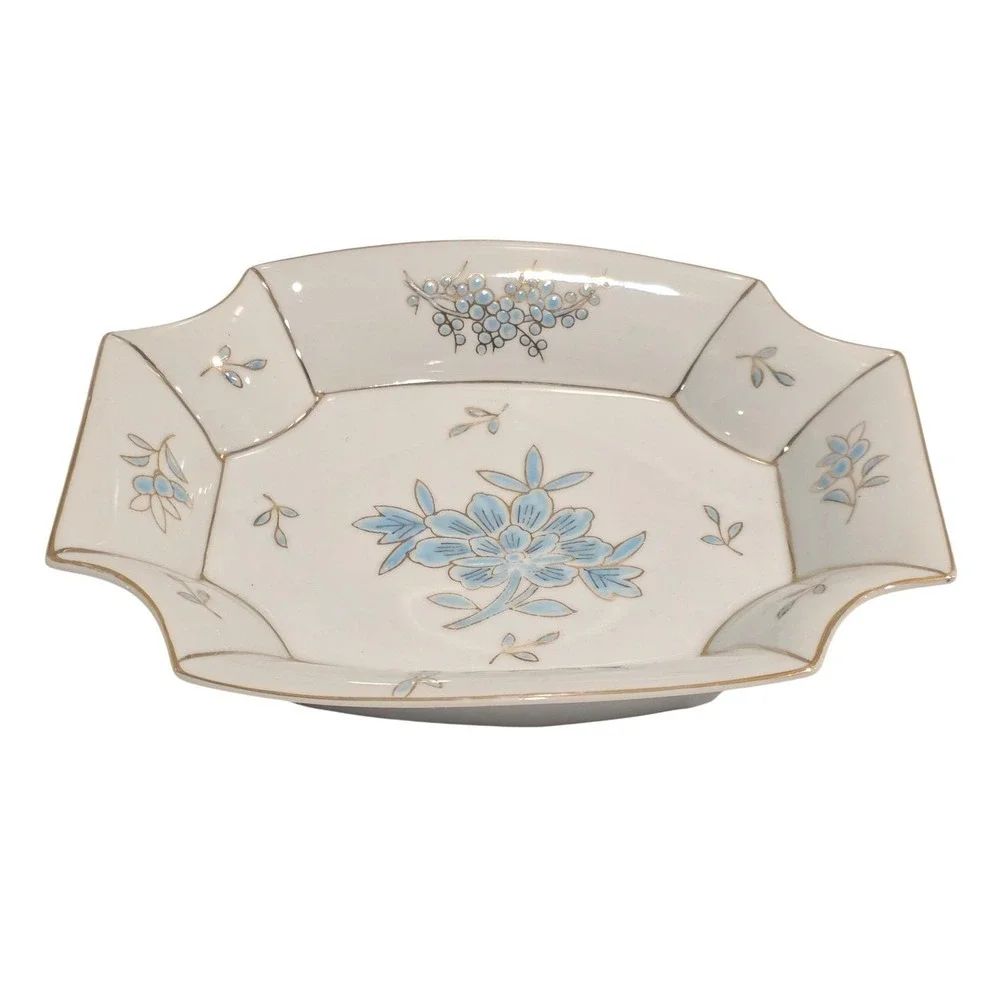 Vintage‎ LJ of Japan Porcelain Trinket Jewelry Tray Keepsakes Vanity Decor Blue